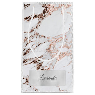 Grey Silver Grey Marble Art Deco Rose Copper Lux Small Gift Bag