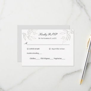 Grey Silver Leaves Minimalist Wedding Entrees RSV RSVP Card