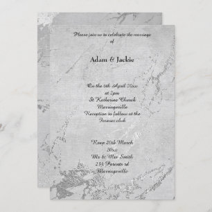 Grey Silver Marble Print Simple Wedding Invitation