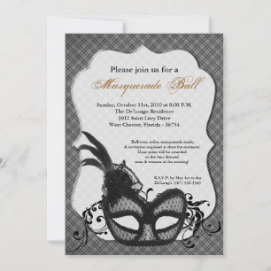 Grey Silver Masquerade Mask Ball Costume Halloween Invitation