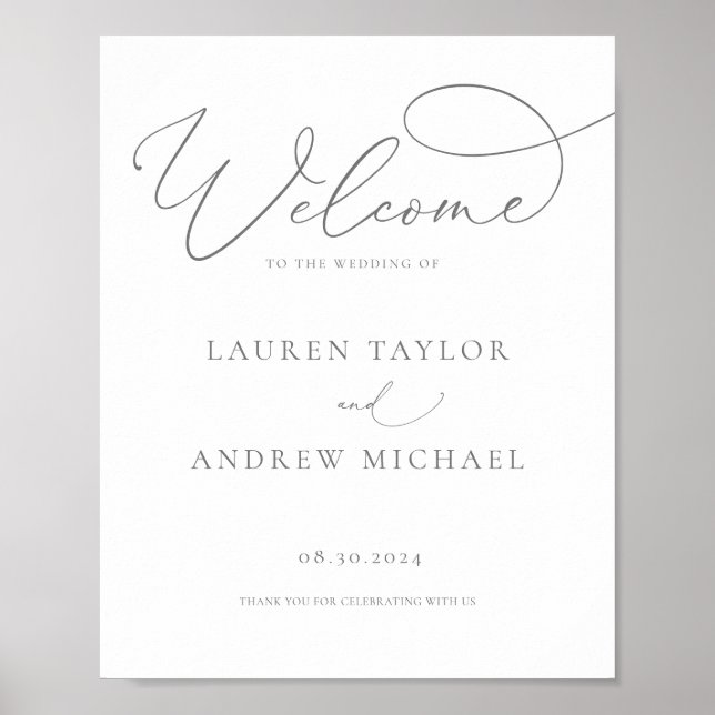 Grey Silver Minimalist Welcome to Our Wedding Sign (Front)