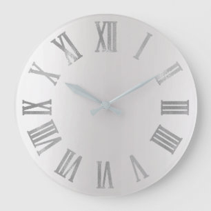Grey Silver Ombre Metallic Roman Numers Large Clock