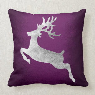 Grey Silver Reindeer Purple Plum Amethyst Cushion