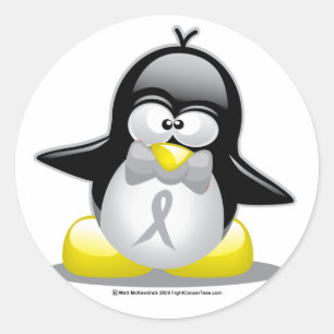 Grey/Silver Ribbon Penguin Classic Round Sticker