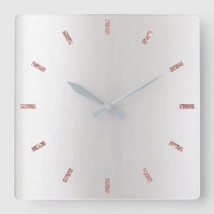 Grey Silver Rose Blush Pink Ombre Minimal Black Square Wall Clock