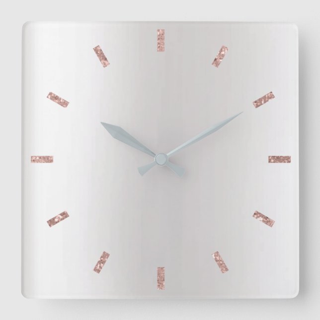 Grey Silver Rose Blush Pink Ombre Minimal Black Square Wall Clock (Front)