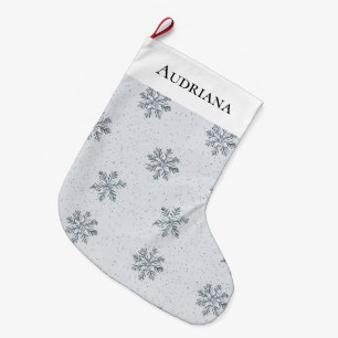 Grey Silver Snowflakes Christmas Large Christmas Stocking