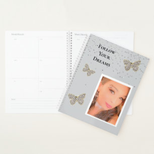 Grey Silver Sparkle Butterflies Your Photo Planner