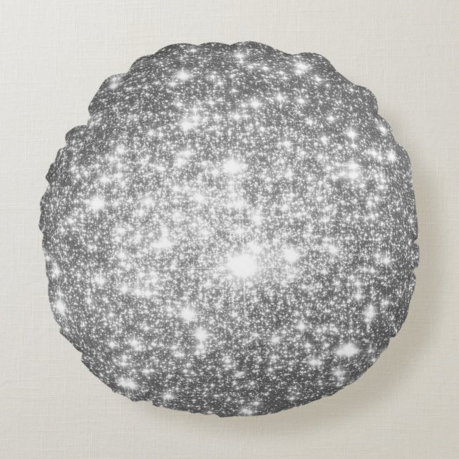 Grey Silver Stars Round Pillow (Front)