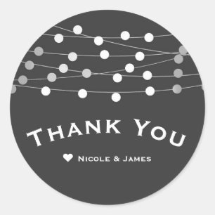 Grey Silver String Lights Modern Wedding Favour Classic Round Sticker