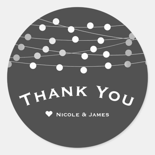 Grey Silver String Lights Modern Wedding Favour Classic Round Sticker (Front)
