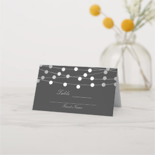 Grey Silver String Lights Modern Wedding Table Place Card