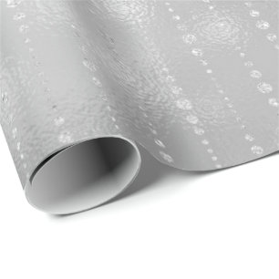 Grey Silver Stripes Drops Glass Shiny Glam Wrapping Paper