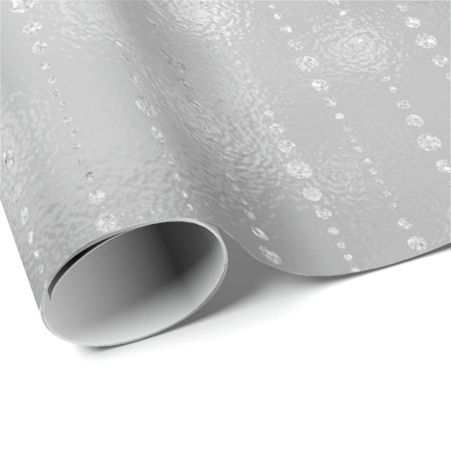 Grey Silver Stripes Drops Glass Shiny Glam Wrapping Paper (Roll Corner)