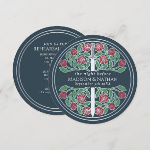 Grey Silver Sword Royal Wedding Rehearsal  Invitation