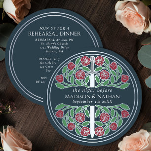 Grey Silver Sword Royal Wedding Rehearsal Invitation