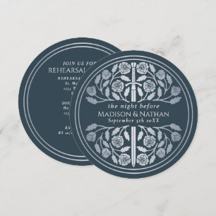 Grey Silver Sword Royal Wedding Rehearsal Invitation