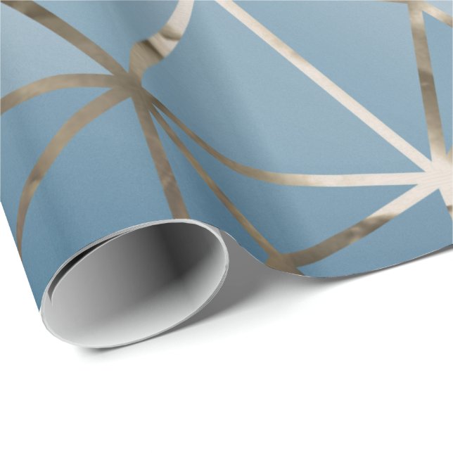 Grey Silver Triangles Diamond Blue Hexagon Geometr Wrapping Paper (Roll Corner)
