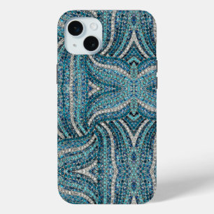 grey silver turquoise teal blue bohemian iPhone 15 mini case