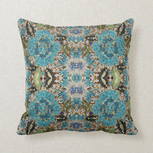 grey silver turquoise teal blue bohemian cushion