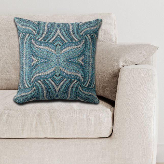grey silver turquoise teal blue bohemian cushion (grey silver turquoise teal blue bohemian throw pillow)