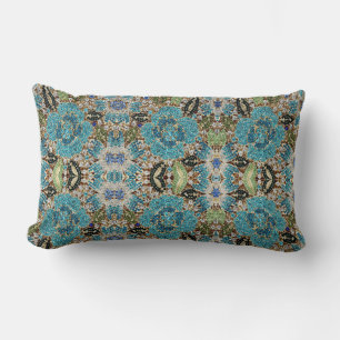 grey silver turquoise teal blue bohemian lumbar cushion