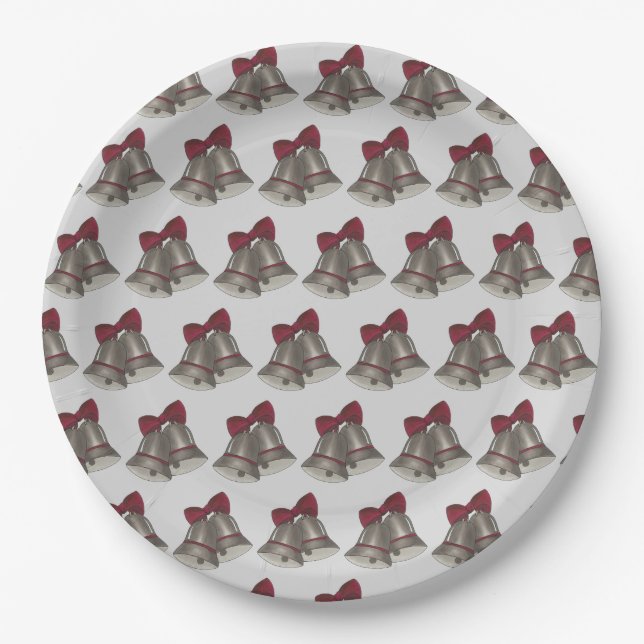 Grey Silver Wedding Bells Marriage Anniversary Paper Plate (Front)