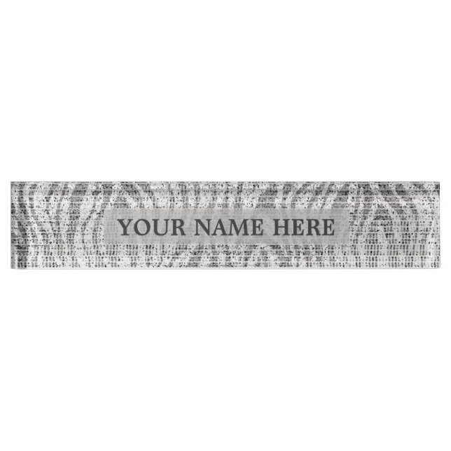 Grey Silver White Zebra Print Glam Personalised Nameplate (Front)