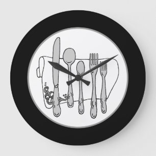Grey Silverware White Napkin No Numbers Clock