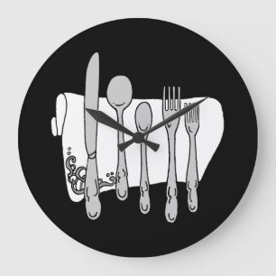 Grey Silverware White Napkin No Numbers Clock