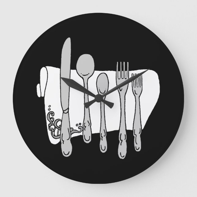 Grey Silverware White Napkin No Numbers Clock (Front)