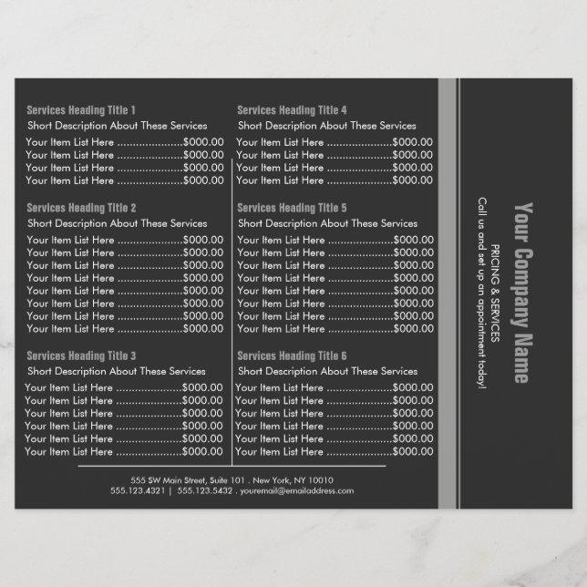 Grey Simple Border Price List 6 Flyer (Front)