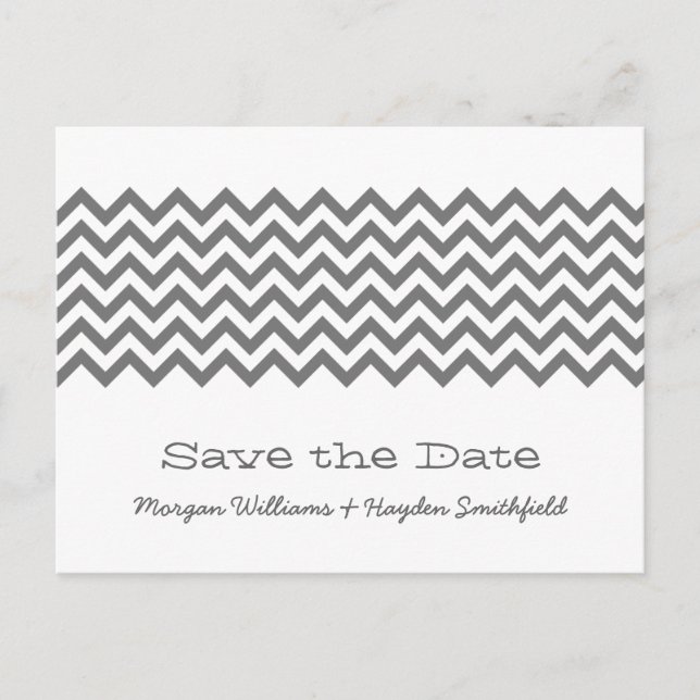 Grey Simple Chevron Save the Date Postcard (Front)