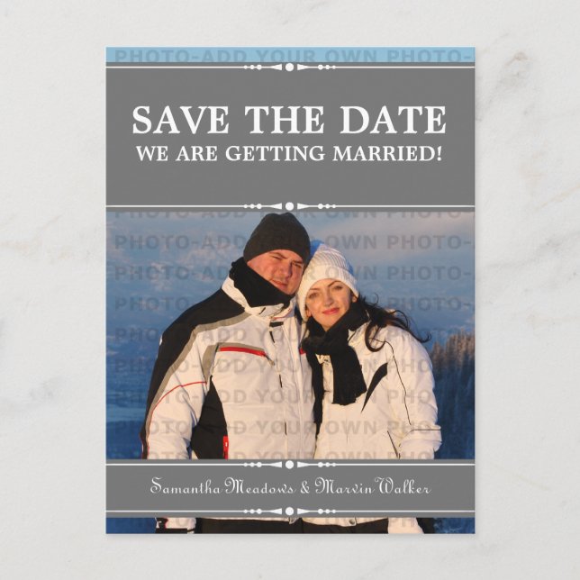 Grey Simple Chic Photo Save the Date Postcard (Front)