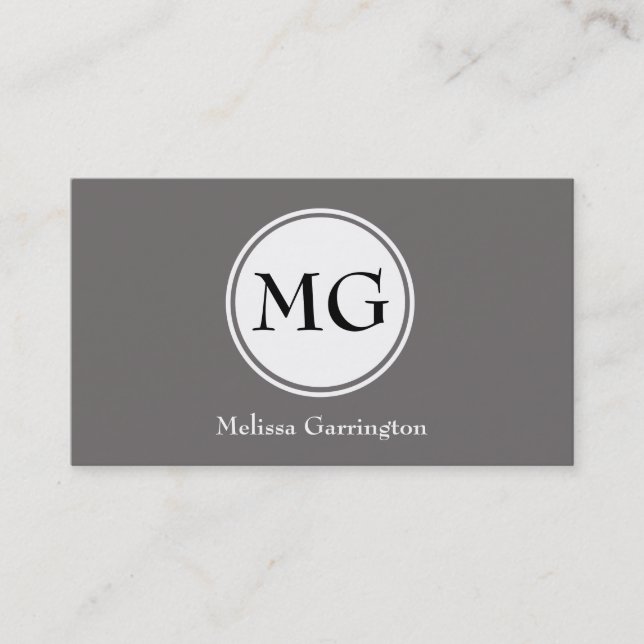 Grey Simple Circle Monogram Custom Business Cards (Front)