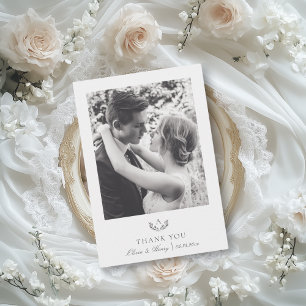 Grey Simple Elegant Monogram Wedding Photo Thank You Card