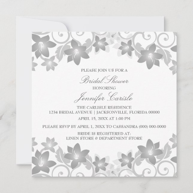 Grey Simple Floral Bridal Shower Invite (Front)