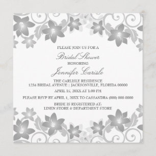 Grey Simple Floral Bridal Shower Invite