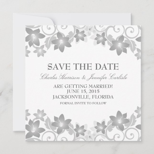 Grey Simple Floral Save the Date Invite (Front)