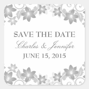 Grey Simple Floral Save the Date Stickers