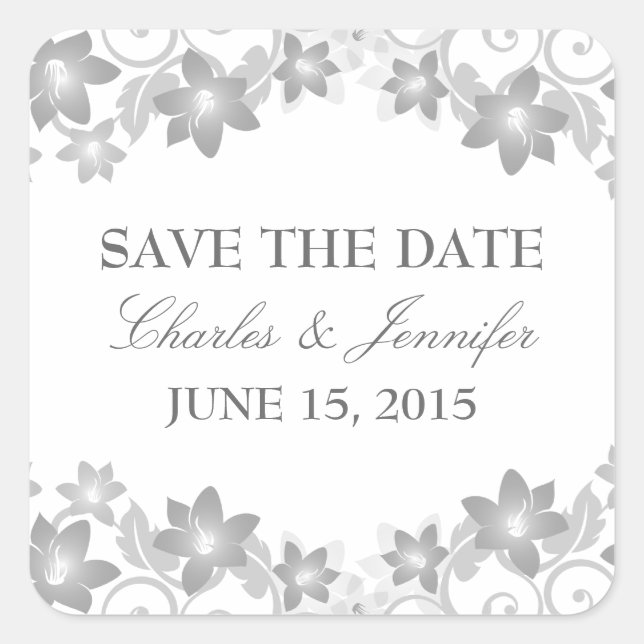 Grey Simple Floral Save the Date Stickers (Front)