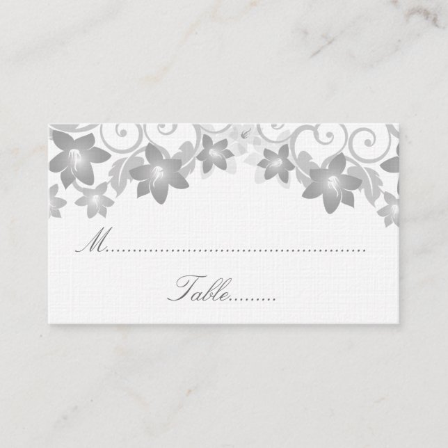 Grey Simple Floral Wedding Place Card (Front)