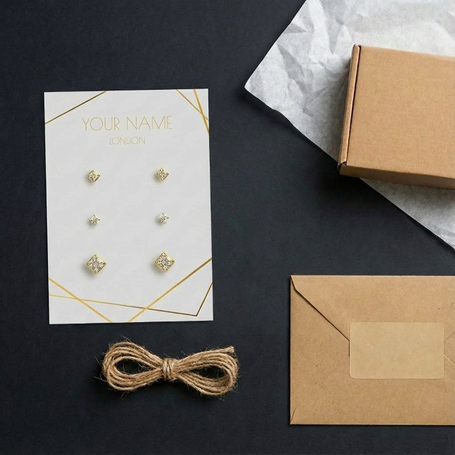 Grey simple gold geometric earring display card (Grey simple gold geometric earring display card.)