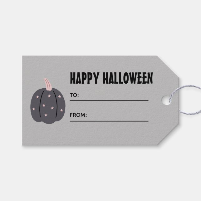 Grey Simple Halloween Tag Gift (Front (Horizontal))
