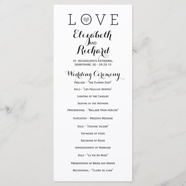 Grey Simple Love Wedding Programs (Front)