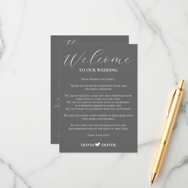 Grey simple minimalist wedding weekend itinerary enclosure card (Front/Back In Situ)
