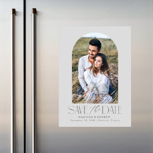 Grey Simple Modern Arch Photo Save the Date Magnetic Invitation
