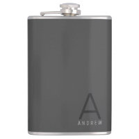 Grey Simple Modern Monogram Personalised Flask