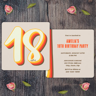 Grey Simple Modern Retro Groovy 18th Birthday Invitation