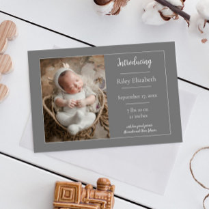 Grey Simple Photo Birth Announcement